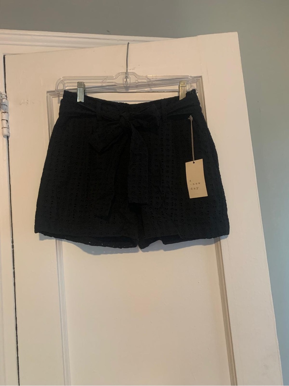 a new day Black High-Waist Eyelet Tie Shorts
